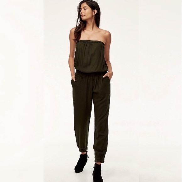 Aritzia || Sunday Best Tabata Jumper Jumpsuit Strapless in Tuscan Olive Small - Picture 1 of 11